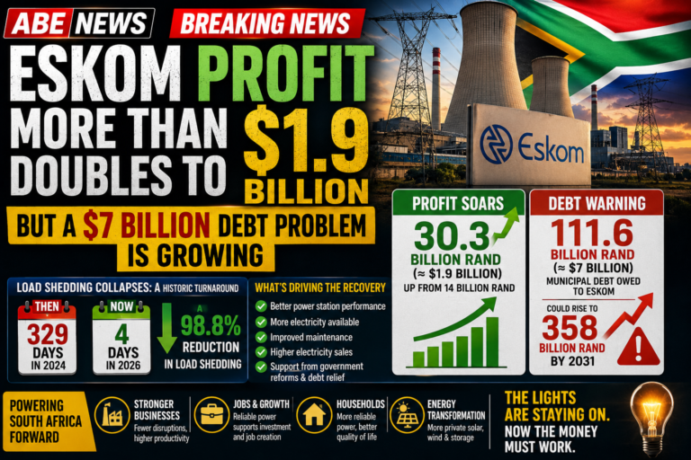 South Africa’s Eskom Profit More Than Doubles to $1.9 Billion — But a $7 Billion Debt Problem Is Growing