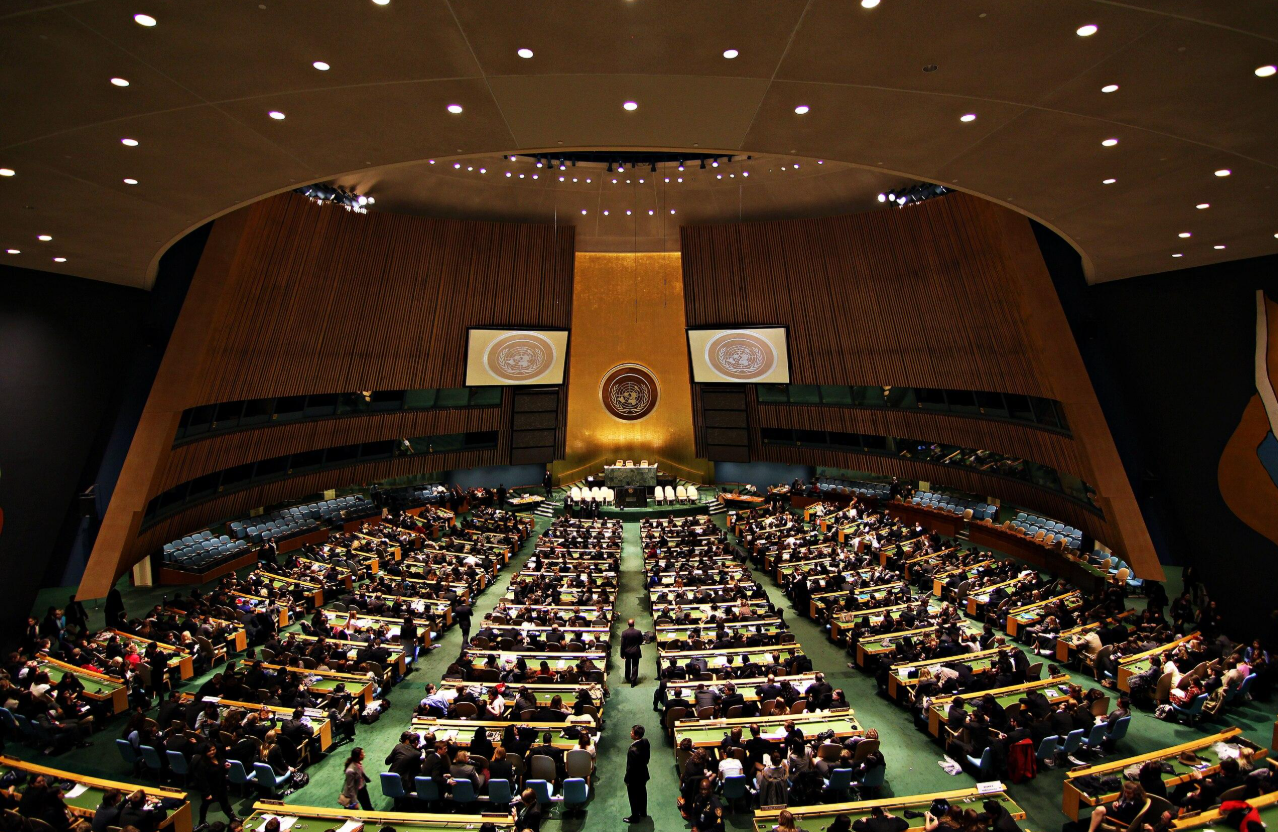 Delegates gathered inside the United Nations General Assembly Hall.