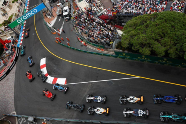Formula 1 racing cars competing during an international Grand Prix.