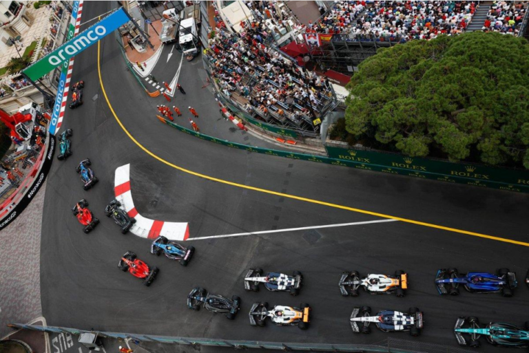 Formula 1 racing cars competing during an international Grand Prix.