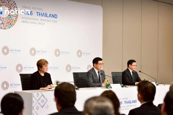 IMF officials at the 2026 Annual Meetings discussing the global economic outlook