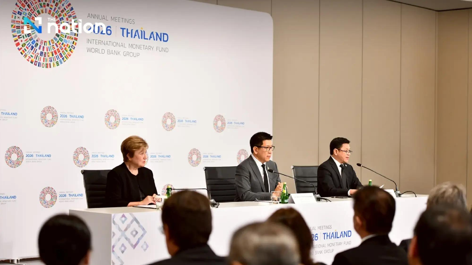 IMF officials at the 2026 Annual Meetings discussing the global economic outlook