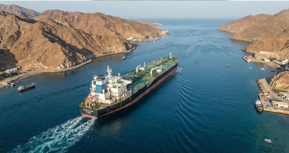 Large crude oil tanker sailing at sea, illustrating the importance of maritime energy transportation to the global economy.