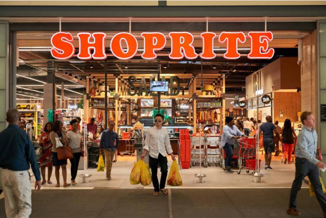 Exterior of a Shoprite supermarket with customers entering the store.