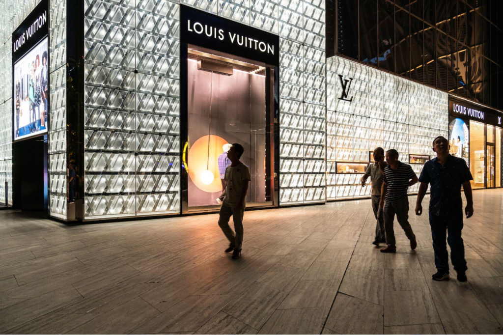Louis Vuitton boutique in an upscale shopping district in China.