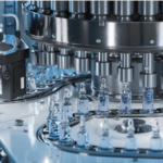Automated pharmaceutical production line manufacturing medicines in a modern facility.