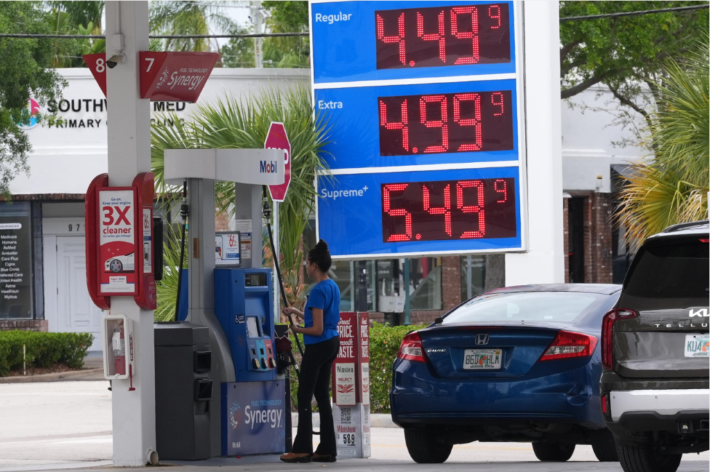 Gasoline pumps at a fuel station in the United States.