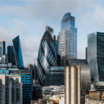 Modern skyscrapers in the City of London financial district.