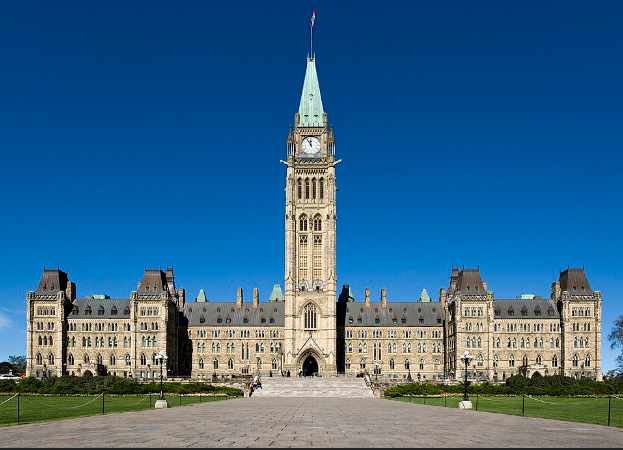 Parliament Hill and the Peace Tower in Ottawa, Canada.