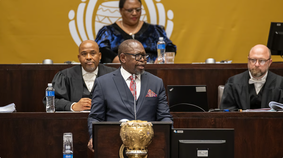 South African Finance Minister Enoch Godongwana delivering the 2026 Medium-Term Budget Policy Statement in Cape Town.