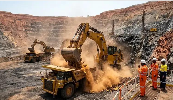 Workers at the Damang gold mine near Abosso, Ghana.