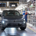 Volvo EX60 electric vehicle on the production line in Gothenburg, Sweden.