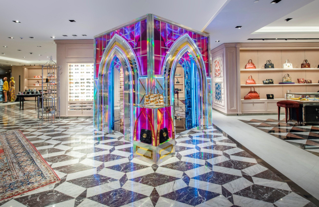 Archival photograph of a Gucci luxury retail store.