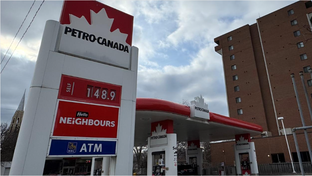 Fuel pumps at a Canadian gasoline station.