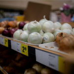 Fresh fruits and vegetables displayed inside a grocery store in Toronto, Canada.
