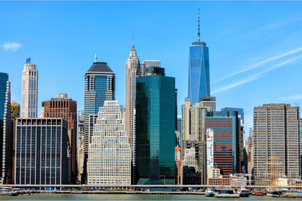 Financial District skyscrapers along the Manhattan waterfront in New York City.