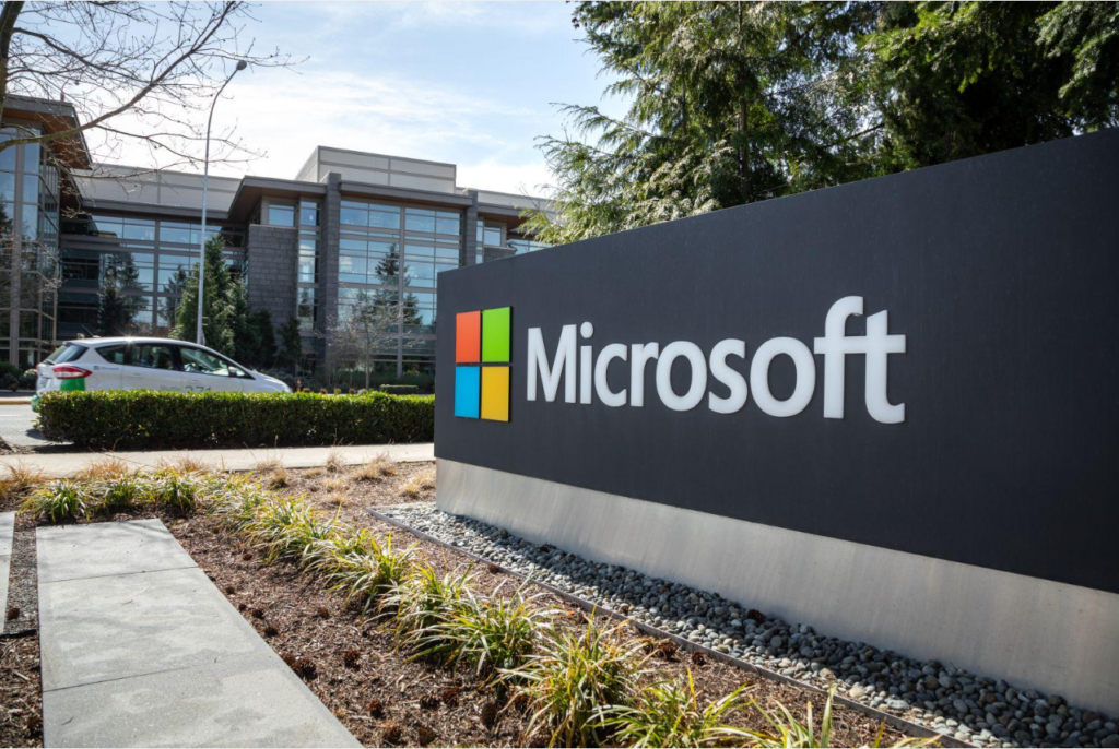 Microsoft sign at the company's Redmond campus.